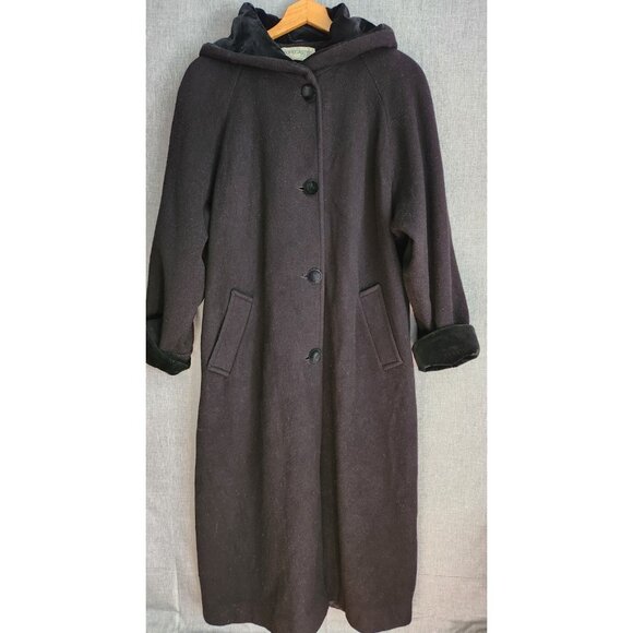 Forecaster of Boston Black Hooded Wool Coat Size 12 Velvet Trim - Picture 1 of 6